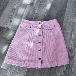 h&m divided pink corduroy button up mini skirt